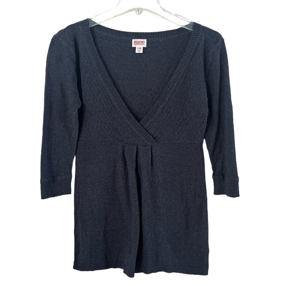 Mossimo Supply Co Gray Mock Wrap Sweater Lightweight 3/4 Sleeves Size Medium - Picture 1 of 15